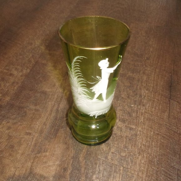 Mary Gregory green glass vase girl flowers - Picture 1 of 2